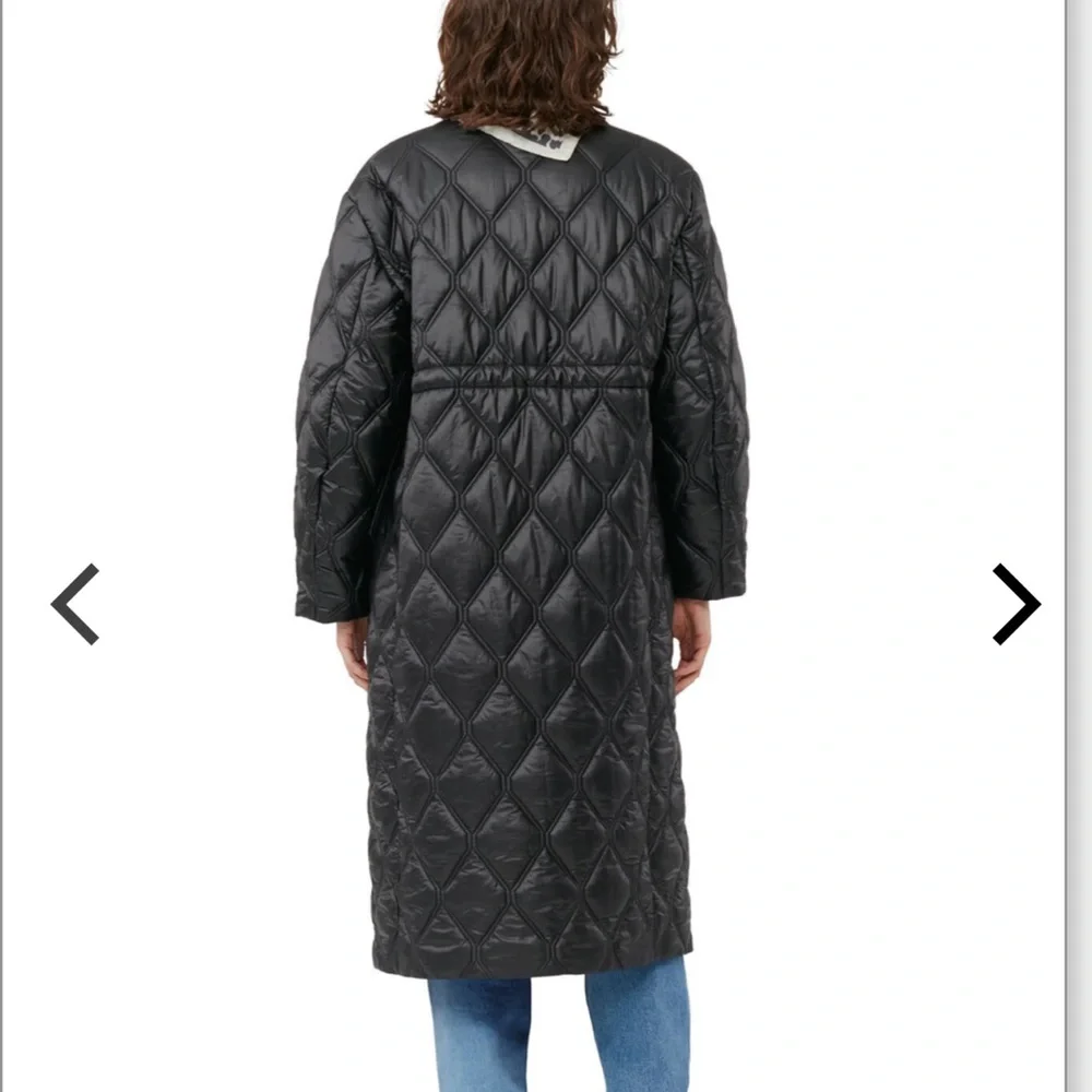Ganni Black Shiny Quilt Long Coat- - Picture 5 of 7